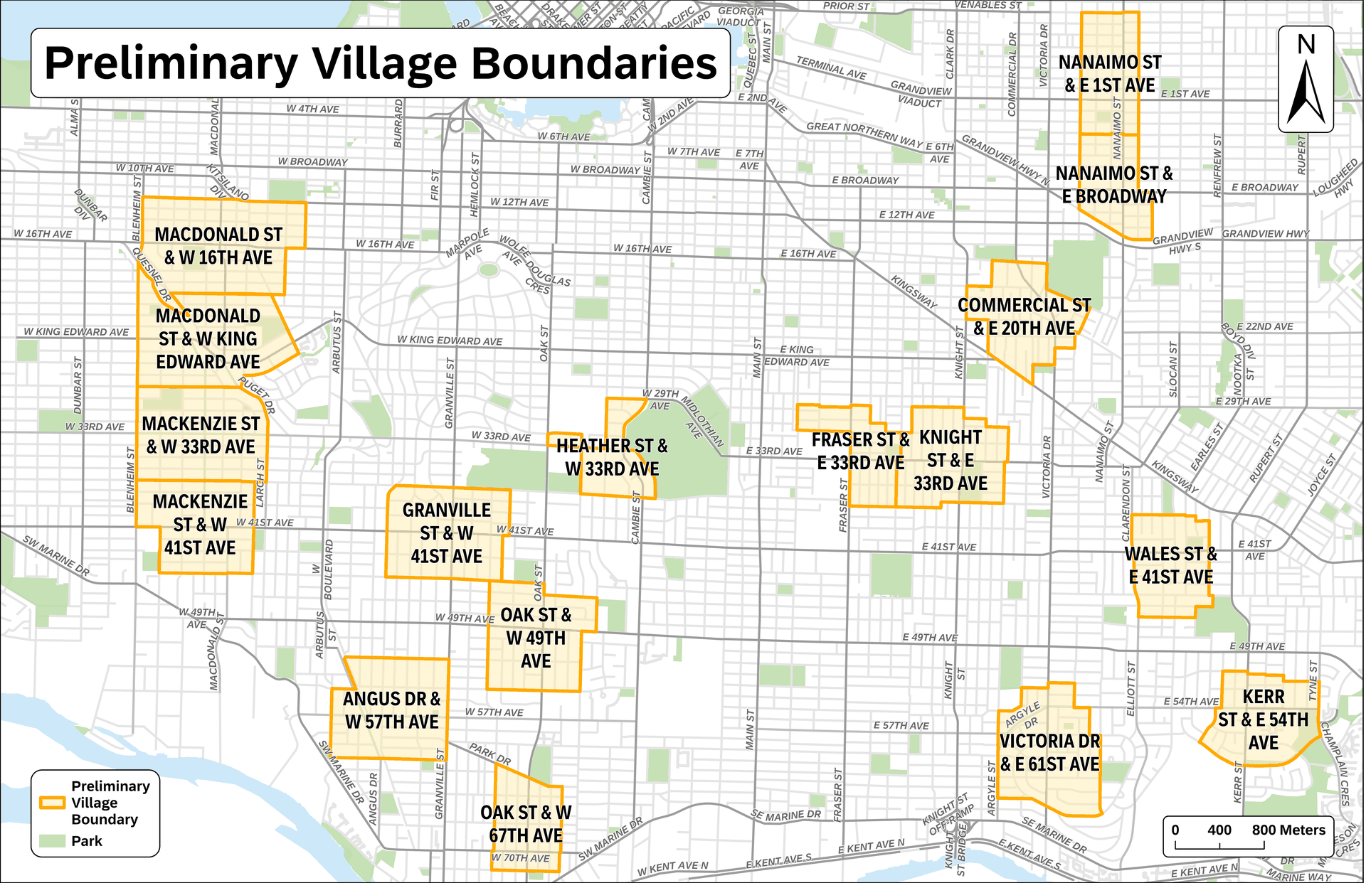 Map view of the proposed villages in Vancouver