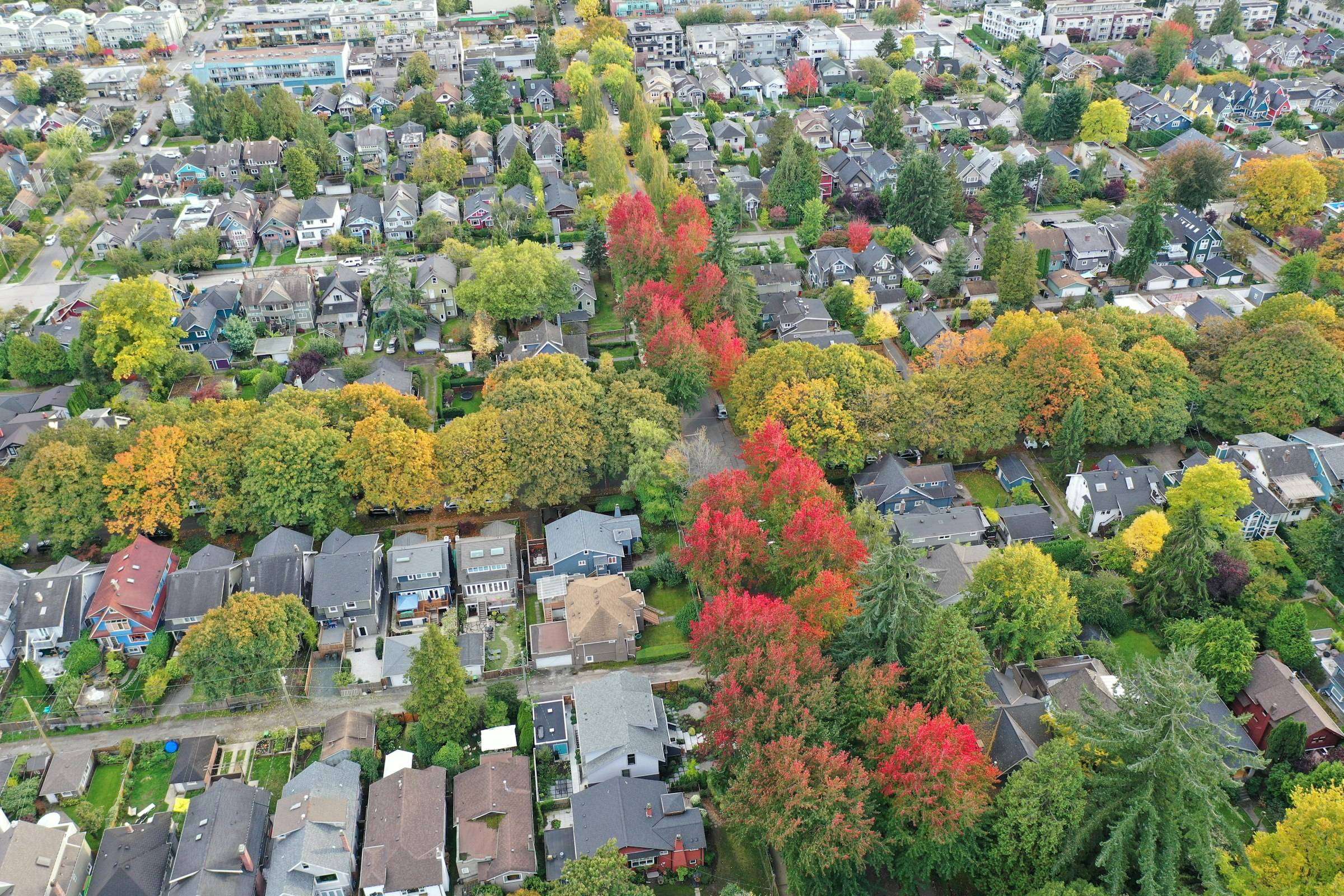 Aerial view of a Canadian neighbourhood